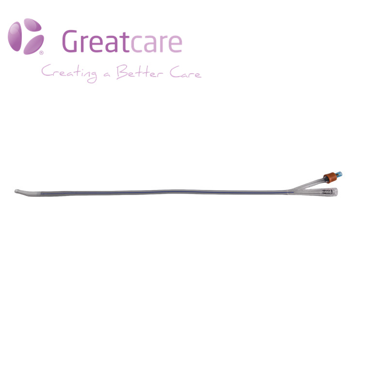 Double-lumen silicone foley catheter na may tip ng tiemann